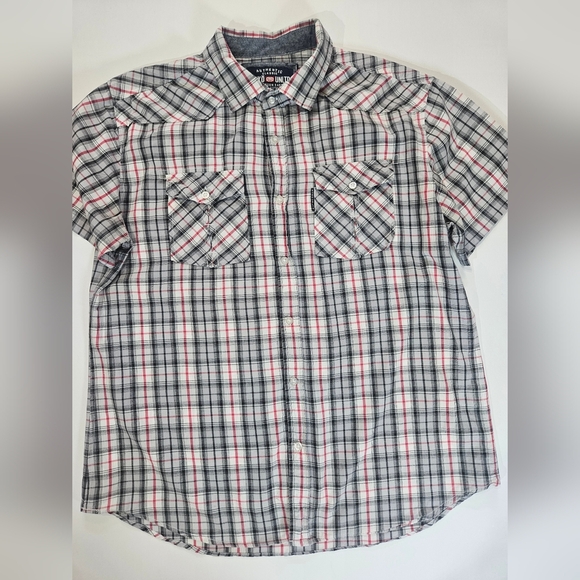 Ecko Button Down Shirt Mens XL Red Black‎ White Chest Pocket Y2K Throwback Style - Picture 1 of 7